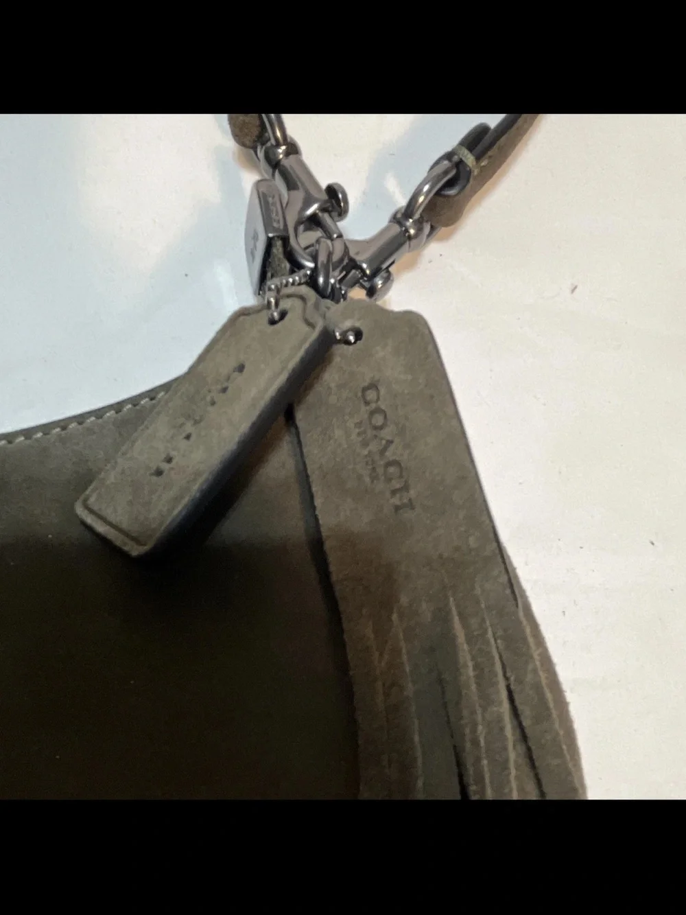 Coach Olive Suede Crossbody Bag with Tassel